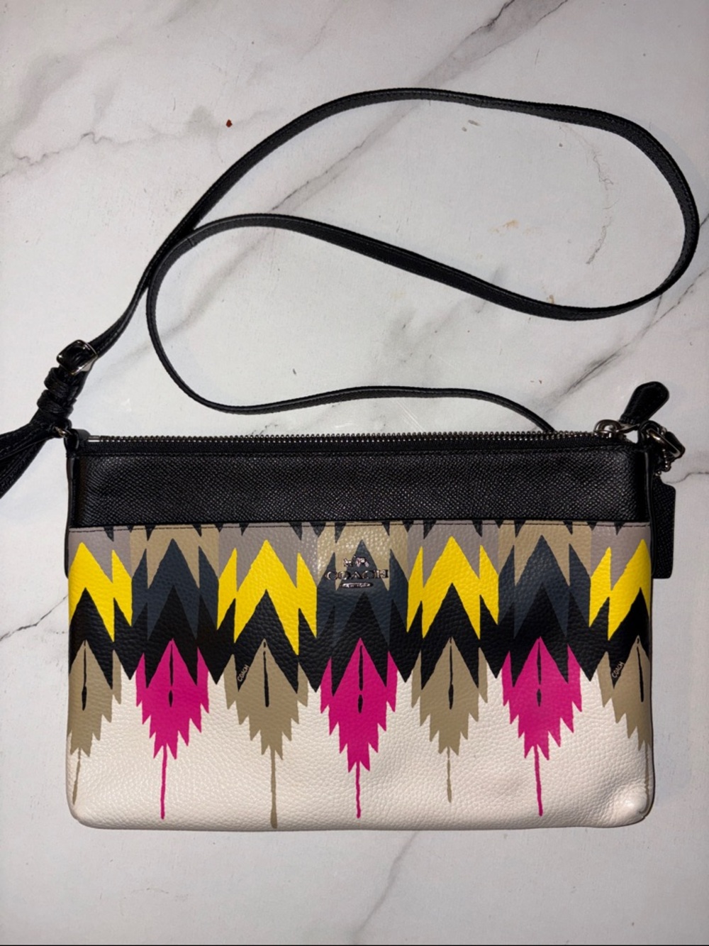 Coach Multicolor Geometric Printed Crossbody - Black/White/Pink/Yellow/Tan